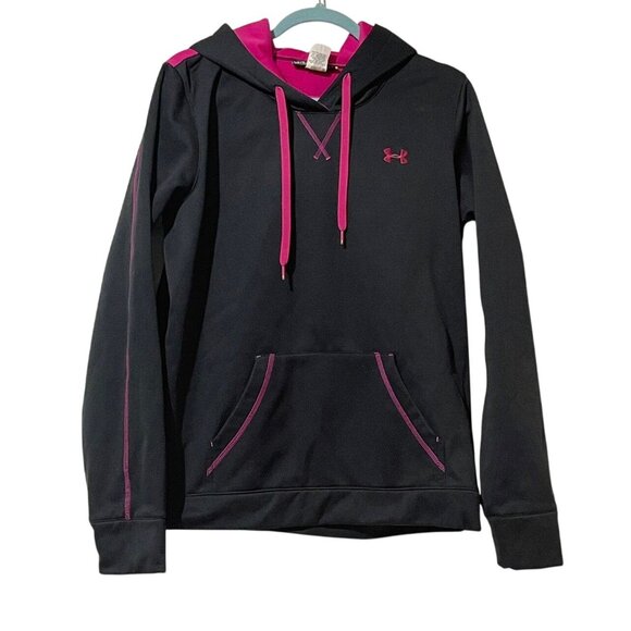 Under Armour Womens Black & Pink Hoodie Sweatshirt With Kangaroo Pocket Size M - Picture 1 of 9